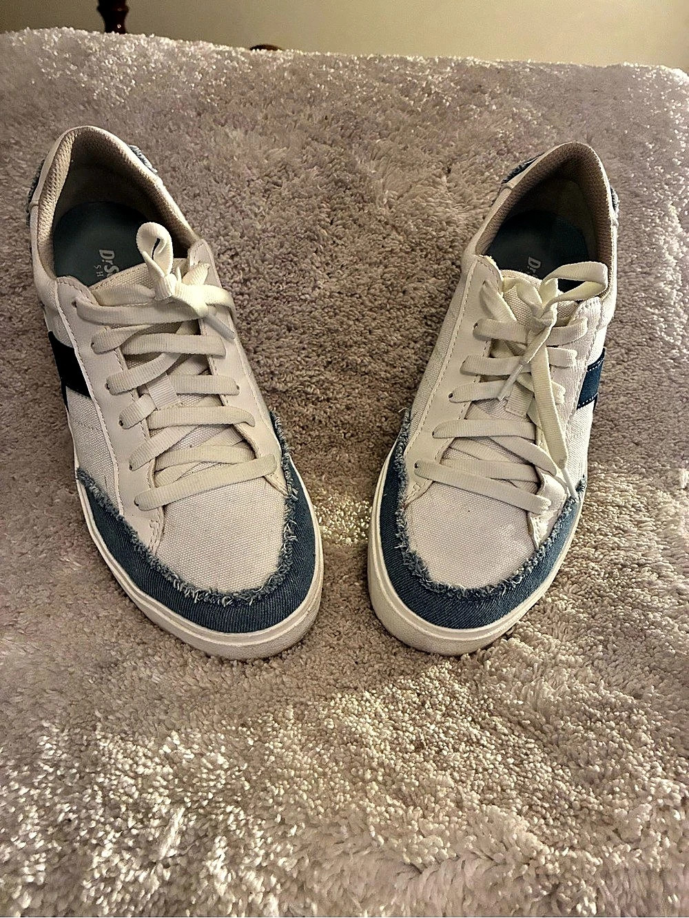Dr. Scholl’s Women's Madison Lace Fraying Denim Sneakers White & Blue US 8